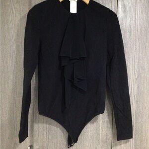 Wolford Black Long-Sleeve Ruffle Front Bodysuit